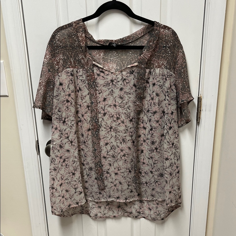 NAIF Floral Sheer Blouse in Pink and Brown